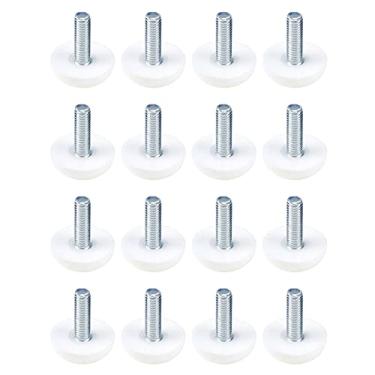 Imagem de Antrader Pacote com 16 Lvelers de móveis M6 × 18 mm, niveladores de perna de mesa, parafuso de nivelamento de pé em móveis, ajustador de pé mini pés ajustáveis, diâmetro da base de 23 mm, branco