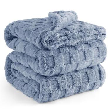 Imagem de Cobertor Bedsure Ashley Blue Fleece para sofá 230x230cm