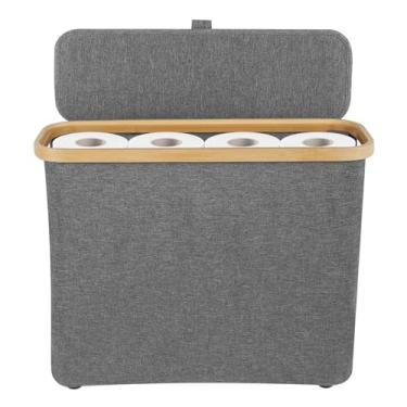 Imagem de Cesta de papel higiênico com tampa, armazenamento de papel higiênico de madeira, suporte de papel higiênico de grande capacidade, caixa de armazenamento fina para banheiro, multifuncional, organizador