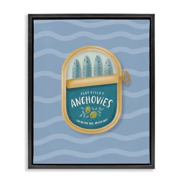 Imagem de Stupell Industries Anchovas enlatadas em ondas preto emoldurado com tela flutuante design de arte de parede por Sandra Picco, 53 x 43 cm