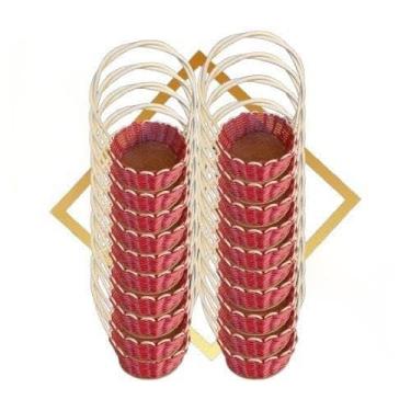 Imagem de Kit com 20 Cestinhas Redondas Decorativas com Acabamento em Fibra Sintética (VERMELHO COM BEGE)