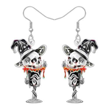 Imagem de DALANE Brincos pendentes de chapéu de bruxa de caveira gótica de Halloween para mulheres, design de cálice assustador de acrílico, presentes góticos de Halloween, bijuteria de fantasia de feriado