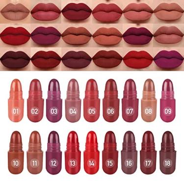 Imagem de LSxia Conjunto de mini batom em cápsulas de 18 cores, mini batom fosco de longa duração - Labiales Mate 24 Horas Originales, lindo conjunto de batons vermelho escuro fosco para mulheres