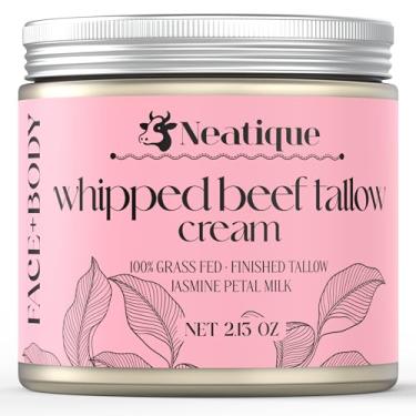 Imagem de Neatique Sebo bovino 100% alimentado com capim para cuidados com a pele, rosto e corpo | Hidratante batido para pele | com cera de abelha orgânica e bálsamo de mel orgânico | Fórmula totalmente
