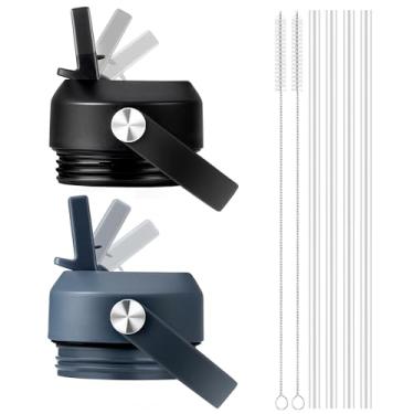 Imagem de Bluwing Tampa de canudo para garrafa Yeti Rambler 12 18 26 36 1,8 g, tampas de canudo de substituição com alça flexível para garrafa de água YETI Rambler (preto + marinho)