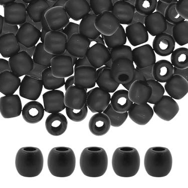 Imagem de Mandala Crafts 200 contas de madeira pretas foscas de barril grande para artesanato macramê DIY joias trança contas de cabelo dreadlock