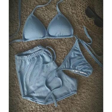 Imagem de Conjunto biquini e shortinho canelado - NAGAB, Único, Azul bb