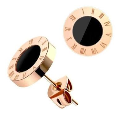 Imagem de Par De Brincos  Feminino  Luxo Aço Titânio Preto ou Madrepérola - Euro