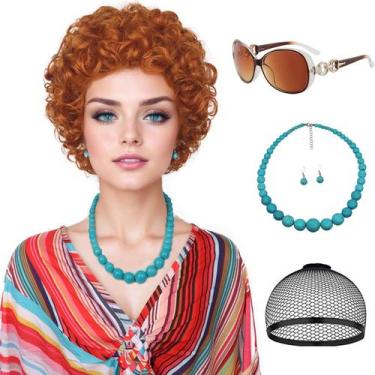 Imagem de Peruca de fantasia Wallden Hair Mrs Roper Vermelha Laranja Sintética