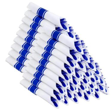 Imagem de Conjunto de talheres de plástico Joyido 400PCS azul com guardanapos