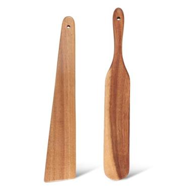 Imagem de 2 peças de raspador de ovos de madeira, espátula de raspador de madeira antiaderente resistente ao calor, versátil com cabo liso, espátula de madeira plana para virar, servir, raspar