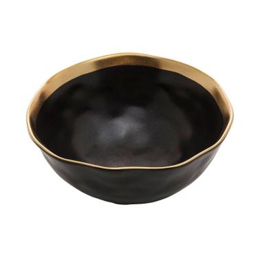 Imagem de Bowl Cumbuca de Porcelana Preto Fosco/Dourado Dubai 15x7cm Wolff