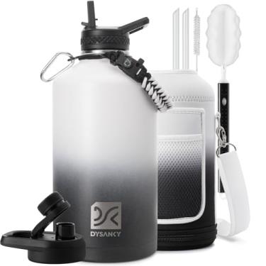Imagem de DYSANKY Garrafa de água isolada de 1 galão | Jarra de água grande esportiva portátil de aço inoxidável engrossado atualizado para academia e caminhadas com bolsa de transporte, alça de alça | Livre de