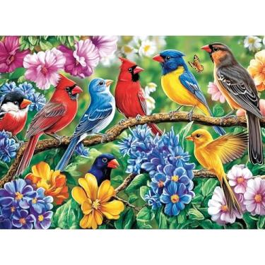 Imagem de Quebra-cabeça de 300 peças para adultos – belos pássaros e flores coloridas, jogo de quebra-cabeça relaxante e desafiador, ideal para presentes ou exibição de parede (52 x 38 cm)
