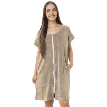 Imagem de Roupão Feminino Adulto Atoalhado com Fechamento em Zíper - Caqui - P -