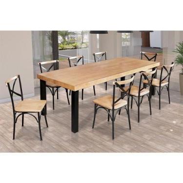Imagem de Mesa Jantar Retangular Industrial 2M Arlete Com 8 Cadeiras Paris Base 