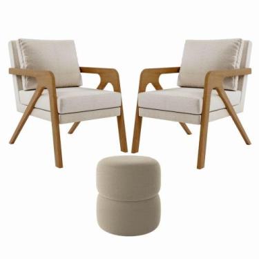 Imagem de Kit 2 Poltrona Decorativa Puff Sala Moderno Escritório Lana Linho Bege