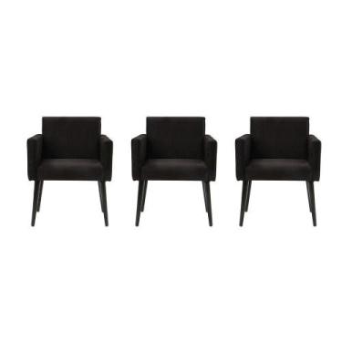 Imagem de Kit 3 Poltronas Luca Estilo Retrô Decorativa Tecido Sintético - Preto 