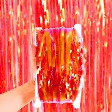 Imagem de Kit 2 Cortinas Metalizadas Neon 1x2m Fundo Decorativo para Festa, Balada, Casamento e Aniversário Brilho Intenso (VERMELHO)