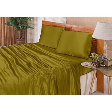 Imagem de Jogo De Lençol Casal Queen Cetim Seda Cobre 4 Peças