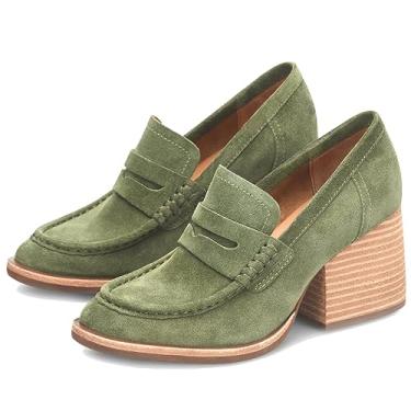 Imagem de MOOMMO Mocassins femininos com plataforma grossa, bico redondo, fechado, sem fecho, mocassins, camurça, bloco de camurça, sapatos Oxford, formal, clássico, salto grosso, vestido, mocassim para
