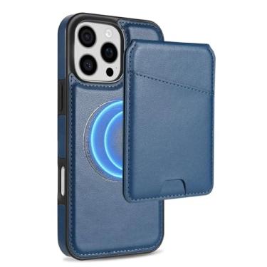 Imagem de YOGISU Para iPhone 16 Pro Max, carteira de couro magnética removível 2 em 1 com porta-cartões e capa protetora (para iPhone 16 Pro Max/azul)