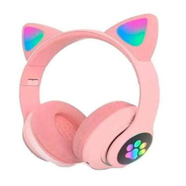Imagem de Fone De Ouvido Headset Orelha Gatinho Cat Bluetooth Led Rosa