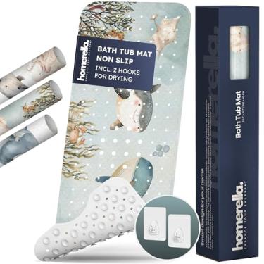 Imagem de Homerella Tapete de banheira e chuveiro para bebês antiderrapante, 102 x 40 cm, tinta extra longa. 2 ganchos para armazenamento, tapete de chuveiro bonito e seguro para banheira tamanho completo com