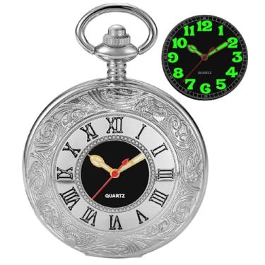 Imagem de Tiong Relógio de bolso masculino com cobertura lisa, números arábicos luminosos, mostrador preto, relógio de bolso com corrente, BS-new04, Tendência