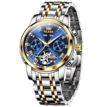 Imagem de OLEVS relógio masculino automático tourbillon - mecanismo de corda manual, pulseira em aço inoxidável 316L, mostrador luminoso com data e resistente à água 30m - relógio de luxo para colecionadores