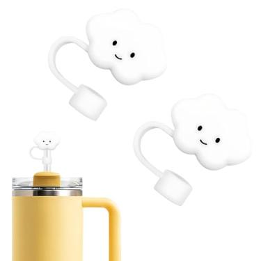Imagem de WELTAZ Pacote com 2 capas de canudo em forma de nuvem compatíveis com copos Stanley de 400 ml, 567 g, 850 g e 1,134 g, tampa fofa de silicone com ponta de nuvem, protetores de canudo