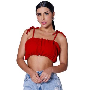 Imagem de Top cropped faixa bufante com bojo e alças de amarração ou sem alças d