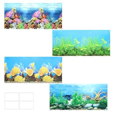 Imagem de ATSKIM Pacote com 2 fundos de aquário de 81 x 40 cm, papel de parede de aquário de dupla face, fundo de terrário de plantas aquáticas Cora 3D com fita adesiva, pano de fundo de aquário com tema oceano