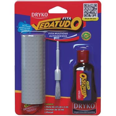 Imagem de Fita Vedatudo Cinza 1 Metro com Pincel e Primer - BLISTER-CINZA - DRYKO