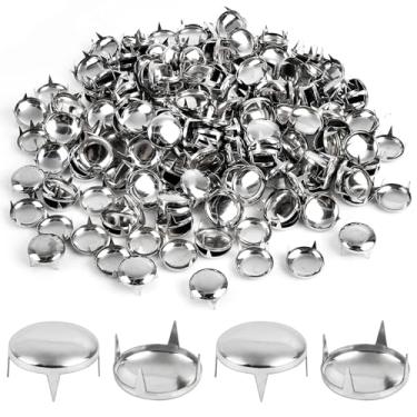 Imagem de Supkiir 250 peças de pinos redondos prateados de 16 mm para roupas, tachas e rebites de couro, kit de pinos para punk rock faça você mesmo couro artesanato bolsas sapatos pulseiras coleira de cachorro