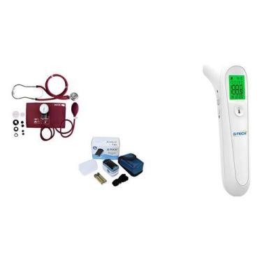 Imagem de Kit Estetoscópio Rappaport + Esfigmomanômetro Aneroide Vinho + 1 Termô