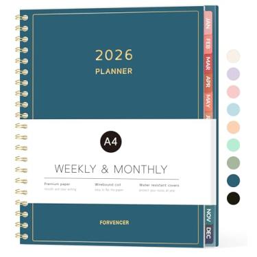 Imagem de Agenda 2026, calendário Forvencer semanal e mensal (janeiro de 2026 a dezembro de 2026), 21,6 cm x 28 cm, agenda espiral com bolso interno, planejamento diário fofo com abas, caderno de capa flexível