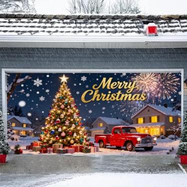 Imagem de Faixa de porta de garagem Feliz Natal 1,8 x 3,5 m, Natal, Papai Noel, boneco de neve, alce, aurora, decorações de Natal 180 x 398 cm, decoração de capa de porta de garagem para festa de Natal (13)