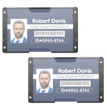 Imagem de Porta-crachá horizontal – Suporte de identidade/crédito de policarbonato durável com clipe de metal e compartimento para 4 cartões (preto, pacote com 2)