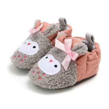 Imagem de Pantufas de pelúcia macias para meninos e meninas com desenho animado para bebês e crianças, A-pink, 0-6 Months Infant