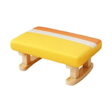 Imagem de SiaBiced Cadeira retangular moderna, apoio para os pés com pernas de madeira, banco simples, pufe baixo pequeno para mesa de quarto, trocador de sapatos, Amarelo