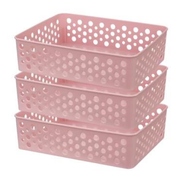 Imagem de Kit 3 Cestos Organizador Trama Rattam Médio 24x19cm Gavetas Armario Guarda Roupas (Rosê)