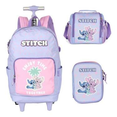 Imagem de Kit Mochila Com Rodinhas Escolar Stitch E Angel