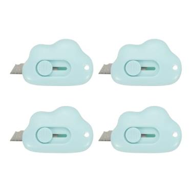 Imagem de PATIKIL Cortadores de caixa, 4 peças, abridor de cartas retrátil em forma de nuvem, pequeno abridor de envelope para corte de papel de abertura de envelope faça você mesmo, azul (2,4 x 1,5 polegadas)