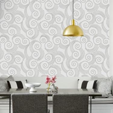 Imagem de ESSMOKO Papel de parede moderno simples padrão espiral PVC autoadesivo impermeável papel de parede renovação móveis adesivo branco 45 * 500 cm