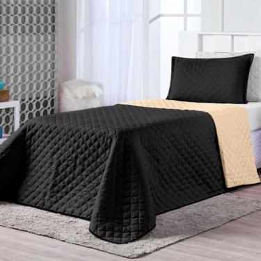 Imagem de Kit Cobre Leito Dual Color Preto/Caqui Solteiro 02 Peças - Dupla Face 