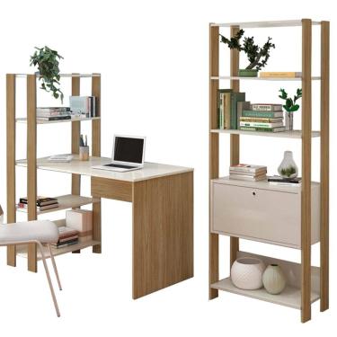 Imagem de Mesa Escrivaninha E Estante Livreiro 1P Carvalho Off White ARLY