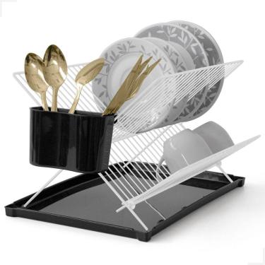 Imagem de Escorredor de Pratos Dobrável com Bandeja Coletora de Água Branco