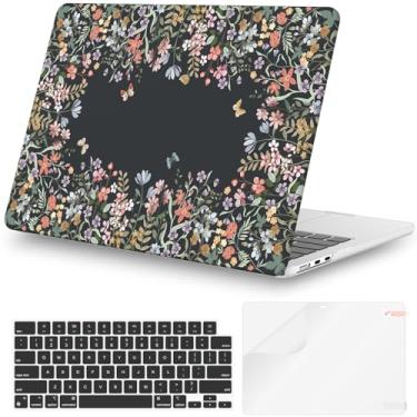 Imagem de iCasso Capa compatível com MacBook Air de 13 polegadas versão 2025 2024-2022 M4 A3240 M3 A3113 M2 A2681, capa rígida protetora resistente com flores de jardim + capa de teclado + película de tela para