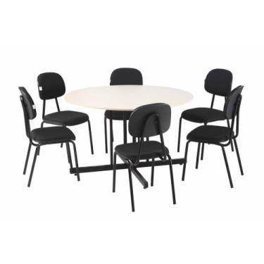 Imagem de Conjunto Mesa Mdp 25mm Redonda Ovo c/ 6 Cadeiras Estofadas - SchoolCen